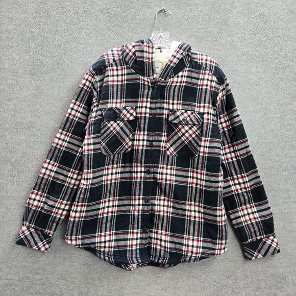 Boston Traders Women Jacket Large Red Plaid Flannel Sherpa Lined Shacket - Picture 1 of 10